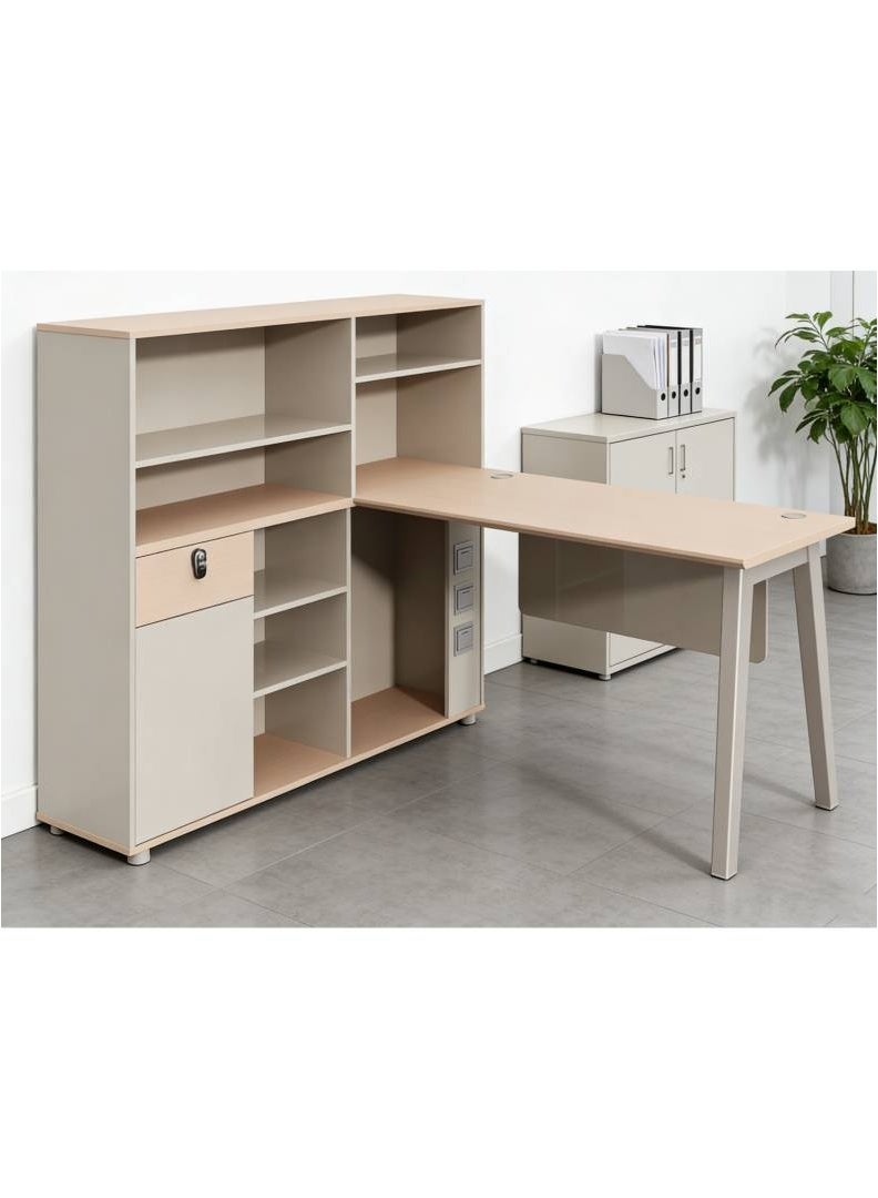 أدين مكتب موظف حديث فردي 160x140x126 سم مع فاصل وخزانة جانبية للكمبيوتر والمحاسبة - Image 2